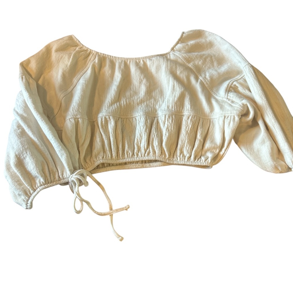 Aerie Cream Cropped Blouse